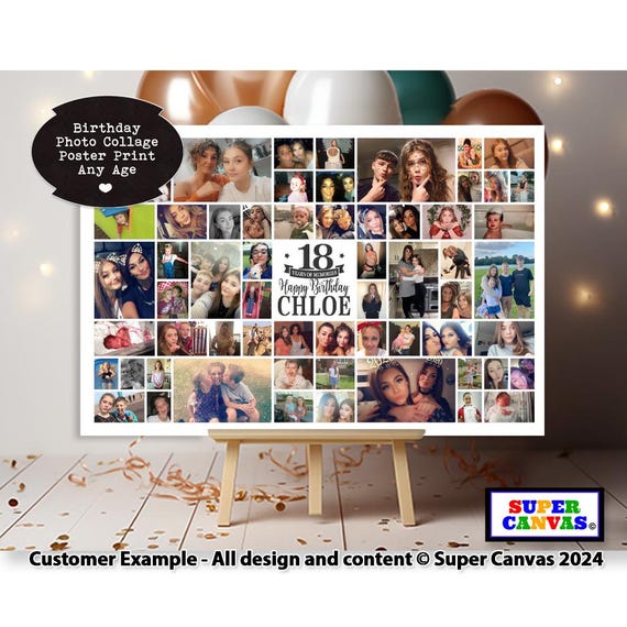 Happy Birthday Any Age Wife Husband Dad Mum Daughter Son Personalised Birthday Photo Collage Party Display Welcome Sign A1 Poster Print Gift