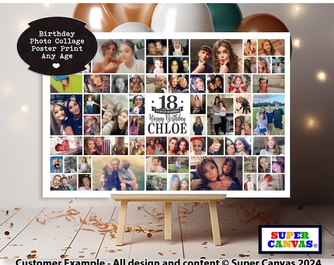 Happy Birthday Any Age Wife Husband Dad Mum Daughter Son Personalised Birthday Photo Collage Party Display Welcome Sign A1 Poster Print Gift