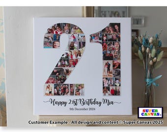 Happy 21st Birthday Daughter Sister Son Brother Girlfriend Custom 21st Birthday Photo Collage Party Display Board Framed Canvas Print Gift