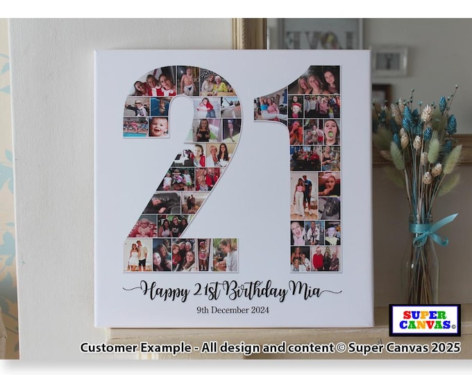 Happy 21st Birthday Daughter Sister Son Brother Girlfriend Custom 21st Birthday Photo Collage Party Display Board Framed Canvas Print Gift