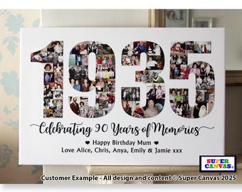 1935 90th Birthday Personalised Custom Mum Dad Husband Wife Friend Brother Sister 90th Birthday Photo Board Collage Framed Canvas Print Gift