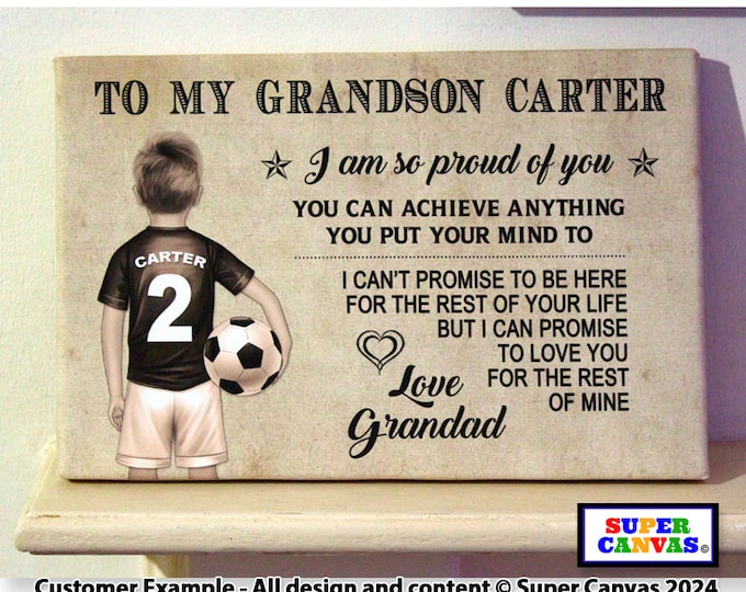 Grandchild Football Fan Personalised Grandson Footballer Picture Framed Canvas Print Unique Grandson Grandchild Christmas Birthday Gift