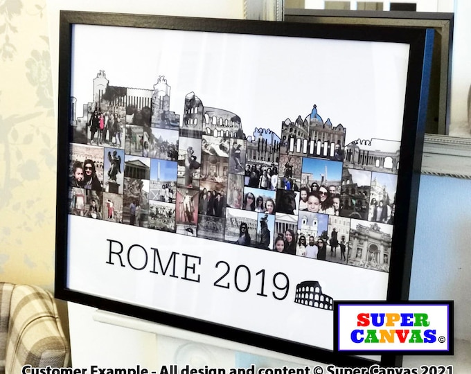 Rome Italy City Skyline Custom Shape Travel Holiday Map Picture Photo Display Board Collage Wall Art Framed Canvas & Photo Print Option Gift