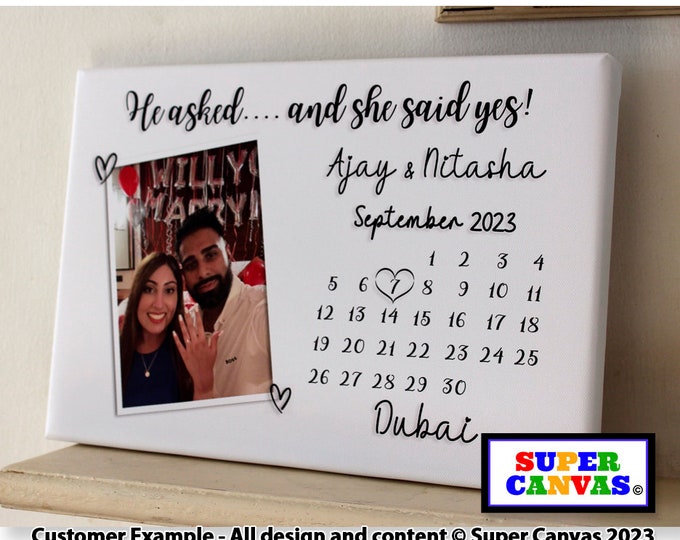 Couple Engagement Announcement Custom We are Engaged Keepsake Picture Photo Framed Canvas Print Gift for Engaged Couple fiancée fiancé Gift