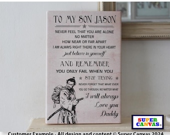 To My Son Japanese Samurai Soldier Father and Son Personalised Custom Handmade Picture Wall Art Framed Canvas Print Unique Son Birthday Gift