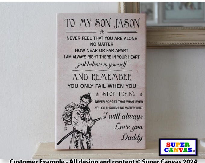 To My Son Japanese Samurai Soldier Father and Son Personalised Custom Handmade Picture Wall Art Framed Canvas Print Unique Son Birthday Gift
