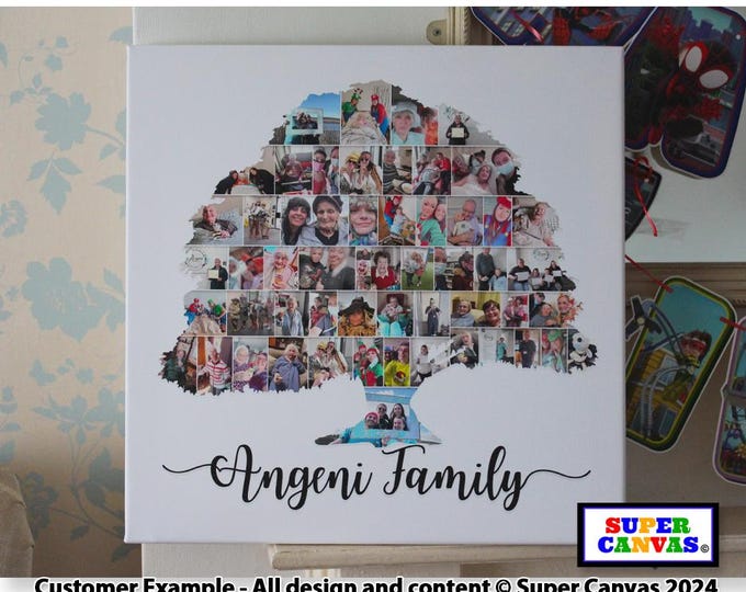 Family Tree Shape Personalised Picture Photo Board Collage Handmade Wall Art Framed Canvas Print Birthday Wedding Anniversary Mum Dad Gift