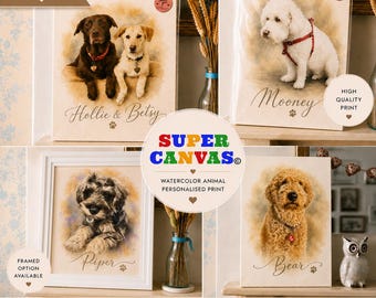 Custom Watercolour Dog Pet Personalised Dog Painting Portrait Print from Photo Memorial Artwork Framed Print Unique Handmade Pet Lover Gift