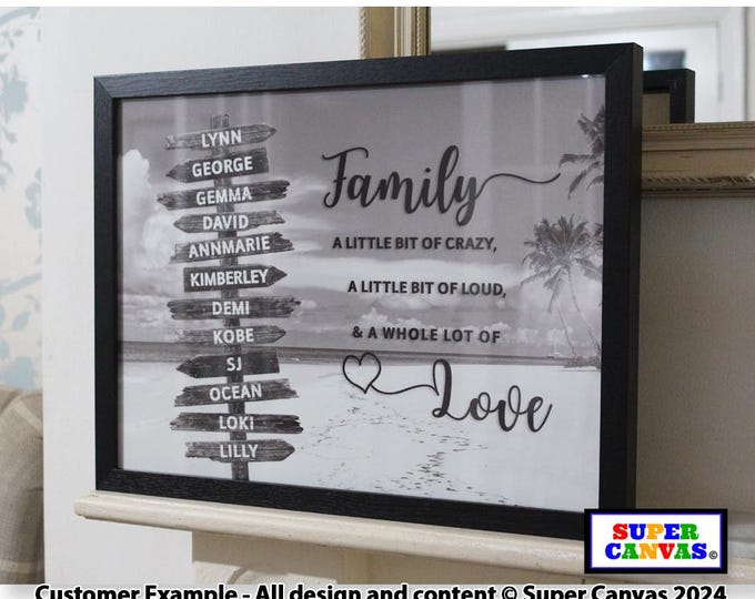 Family Street Sign Post Personalised with Family Names Beach Picture Wall Art Framed Print Mum Dad Best Friend Grandparent Son Daughter Gift
