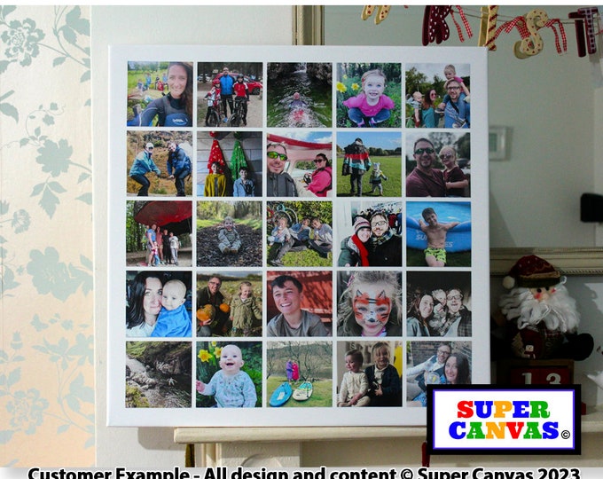 Custom 25 Photo Picture Family Holiday Wedding Wall Art Photo Display Board Picture Collage Framed Canvas Photo Print Birthday Unique Gift