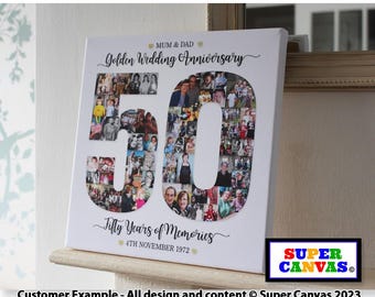 50th Golden Wedding Anniversary Mum Dad Grandparents Photo Display Board Collage Golden Wedding Anniversary Framed Photo Canvas Print Gift