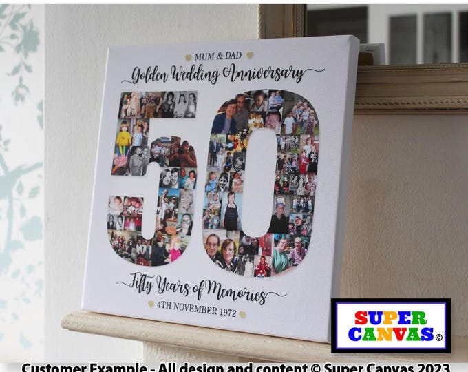 50th Golden Wedding Anniversary Mum Dad Grandparents Photo Display Board Collage Golden Wedding Anniversary Framed Photo Canvas Print Gift