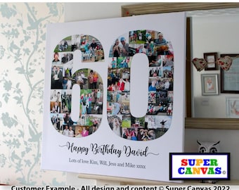 Happy 60th Birthday Wife Husband Friend Mum Dad Grandad Nana Personalised 60th Birthday Photo Collage Party Board Framed Canvas Print Gift