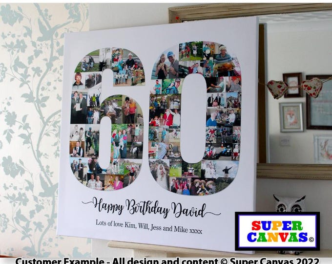 Happy 60th Birthday Wife Husband Friend Mum Dad Grandad Nana Personalised 60th Birthday Photo Collage Party Board Framed Canvas Print Gift