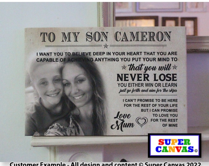 To My Son Personalised Son Photo Picture Wall Art Framed Canvas Photo Print Handmade Son Birthday Graduation Card Gift from Mum and Dad