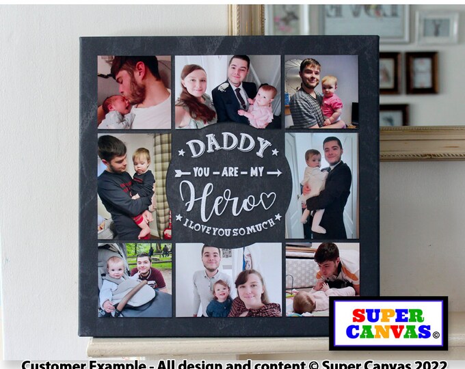Dad Grandad Our Hero Handmade Custom Personalised Grandad Daddy Dad 8 Picture Photo Frame Collage Framed Photo Canvas Print Birthday Gift
