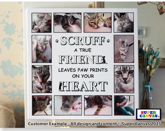 Cat Kitten Custom Pet Portrait Picture Photo Frame Collage Framed Canvas Print Handmade Cat Lady Memorial Rescue Cat Birthday Pet Loss Gift