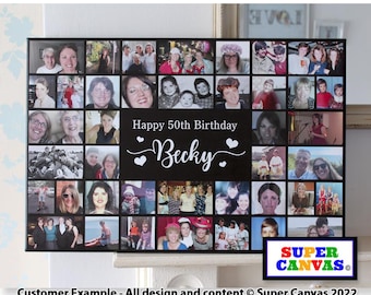 Happy 50th Birthday Mum Dad Friend Husband Wife Personalised 50th Birthday Photo Collage Party Display Board Framed Canvas Print Gift