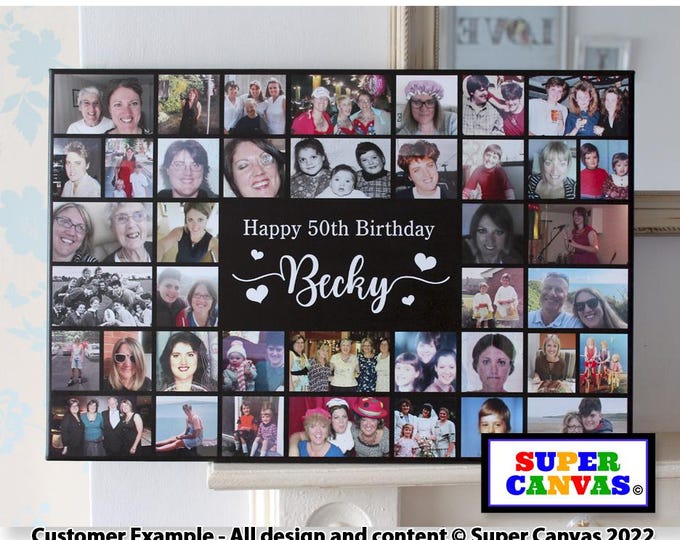 Happy 50th Birthday Mum Dad Friend Husband Wife Personalised 50th Birthday Photo Collage Party Display Board Framed Canvas Print Gift