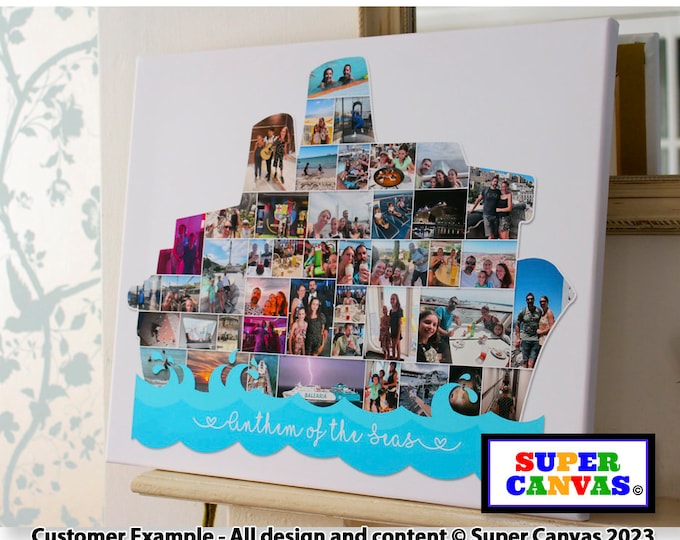 Cruise Ship Boat Family Holiday Ship Boat Shape Custom Photo Picture Collage Board Framed Canvas Print Wedding Anniversary Birthday Gift