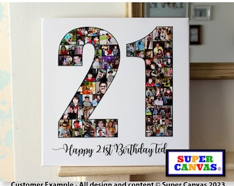 21st Birthday Number Personalised Picture Photo 21 Shape Collage Framed Canvas Print Friend Son Grandson Granddaughter Daughter 21st Gift