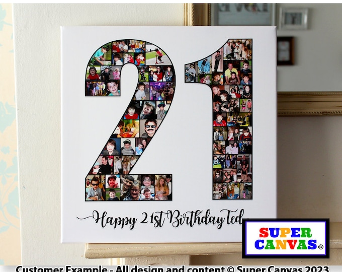 21st Birthday Number Personalised Picture Photo 21 Shape Collage Framed Canvas Print Friend Son Grandson Granddaughter Daughter 21st Gift