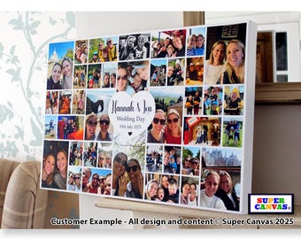 Wedding Day Couple Wife Husband Personalised Wedding Guest Welcome Sign 40 Photo Collage Wedding Display Board Framed Canvas Print Gift