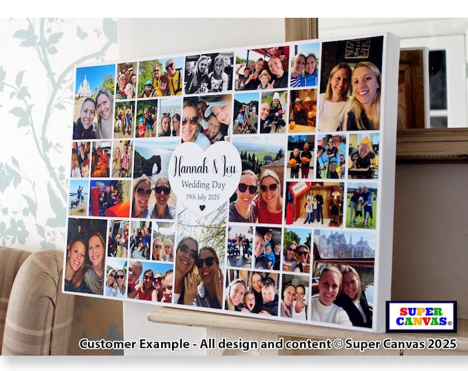 Wedding Day Couple Wife Husband Personalised Wedding Guest Welcome Sign 40 Photo Collage Wedding Display Board Framed Canvas Print Gift