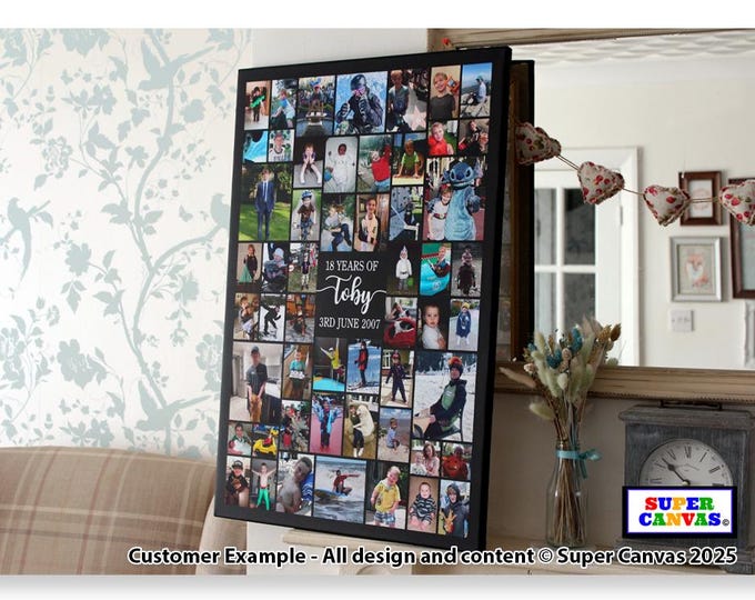 Happy Birthday Friend Son Daughter Sister Brother Husband Wife 56 Picture Photo Collage Frame Party Display Board Framed Canvas Print Gift