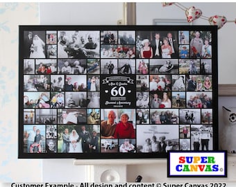 60th Diamond Wedding Photo Picture Collage Party Display Board Framed Canvas Print Parent Grandparents Husband Wife Wedding Anniversary Gift