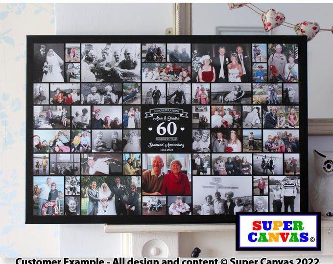 60th Diamond Wedding Photo Picture Collage Party Display Board Framed Canvas Print Parent Grandparents Husband Wife Wedding Anniversary Gift
