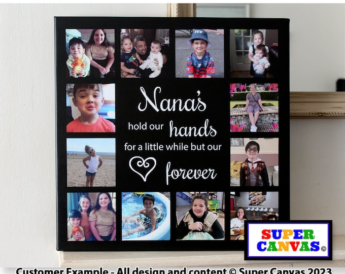 Nannie Grandma Nana Personalised 12 Picture Photo Collage Framed Canvas Photo Print Handmade Birthday Gift for Grandparent from Grandchild