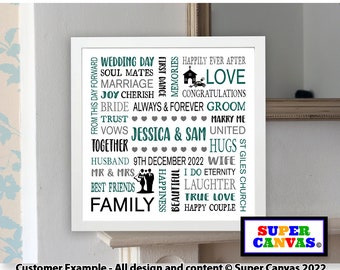 Couple Wedding Day Anniversary Word Art Personalised Custom Husband Wife Friend Mum Dad Grandparents Handmade Typography Framed Print Gift