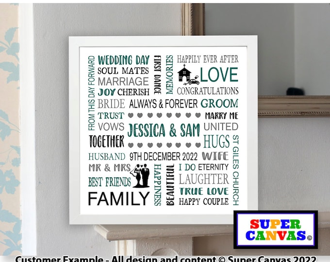 Couple Wedding Day Anniversary Word Art Personalised Custom Husband Wife Friend Mum Dad Grandparents Handmade Typography Framed Print Gift