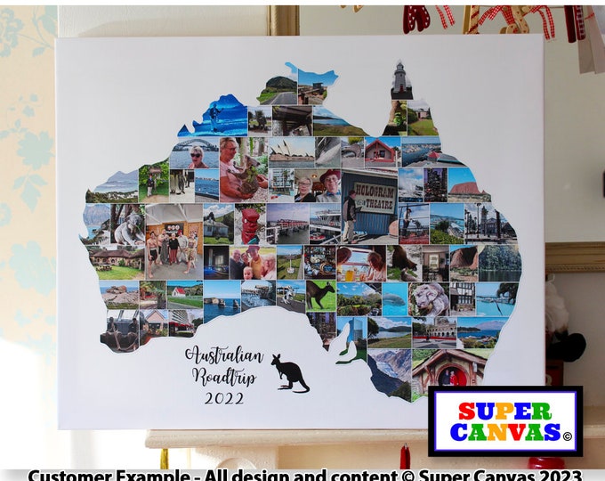 Australia Map Shape Family Holiday Travel Picture Photo Board Photo Collage Australia Wall Hanging Art Framed Canvas Print Birthday gift