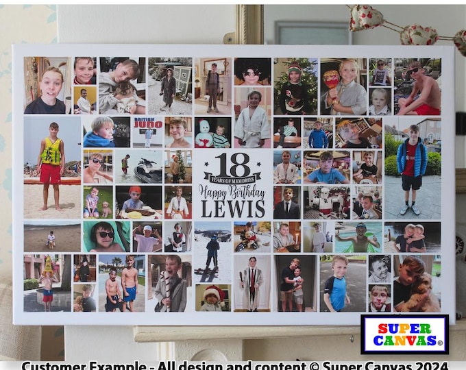 Happy Birthday Any Age Personalised Friend Dad Mum Son Daughter 56 Picture Photo Birthday Party Display Board Framed Canvas Print Gift