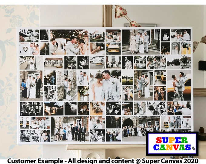Wedding Day Custom Personalised 65 Photo Picture Display Board Collage Framed Canvas Photo Print Wife Husband Wedding Anniversary Gift