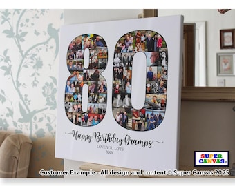 Happy 80th Birthday Mum Dad Nana Grandma Grandad Friend Multi Picture Photo Collage Party Display Board Framed Canvas Print Gift Present
