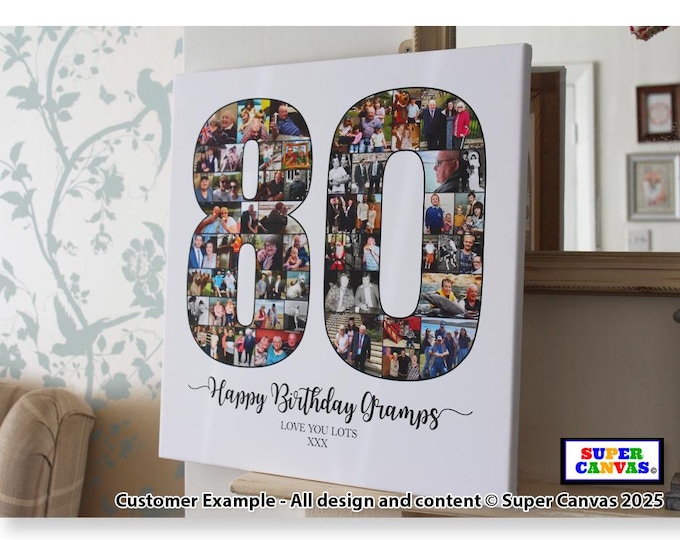 Happy 80th Birthday Mum Dad Nana Grandma Grandad Friend Multi Picture Photo Collage Party Display Board Framed Canvas Print Gift Present