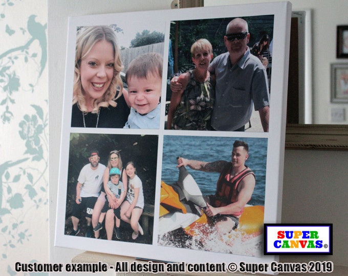 Custom 4 Picture Photo Family Holiday Wedding Pet Birthday Couple Granchildren Photo Collage Board Framed Wall Art Canvas Photo Print Gift