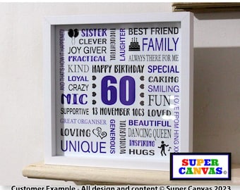 Happy 60th Birthday Personalised Custom Husband Wife Mum Dad Grandad Nana Best Friend 60th Birthday Framed Word Art Typography Print Gift