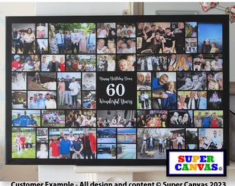 Happy 60th Birthday Wife Husband Partner Brother Sister Best Friend Custom Personalised 60th Birthday Photo Collage Framed Canvas Print Gift