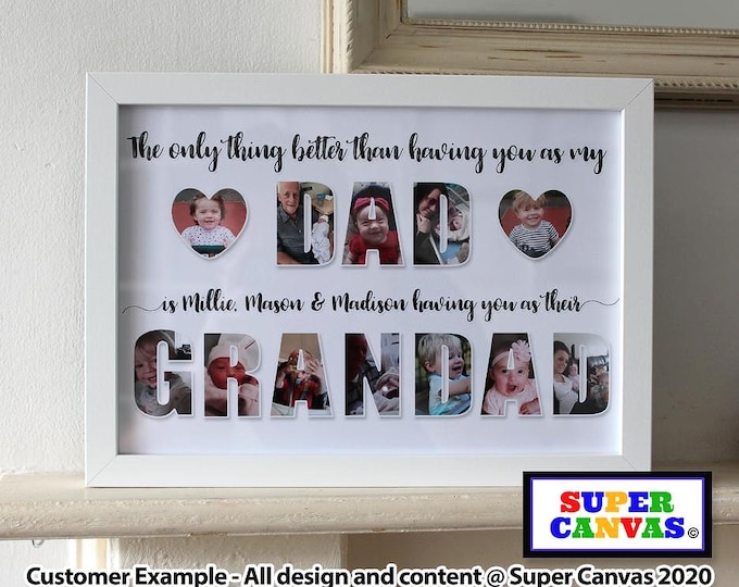 Dad Grandad Photo Word Art Personalised Custom Picture Framed Family A4 A3 Print Birthday Card Present Handmade Unique Gift for Grandad Dad