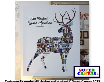 Christmas Personalised Lapland Stag Reindeer Santa Shape Picture Photo Frame Collage Board Framed Canvas Print Lapland UK Present Gift