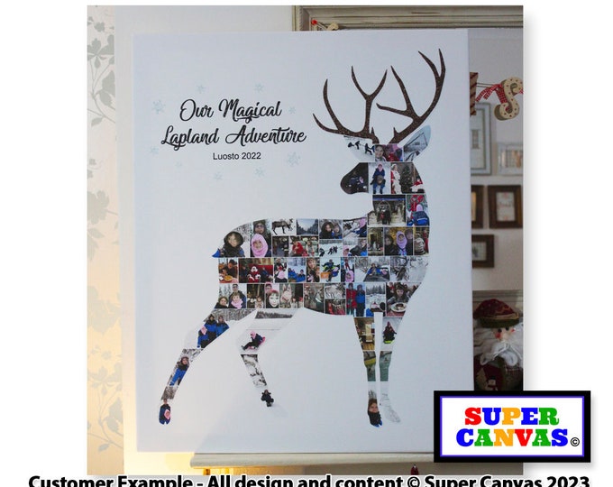 Lapland Finland Deer Stag Reindeer Christmas Holiday Shape Photo Collage Board Wall Art Framed Canvas Print Lapland UK Souvenir Gift Present