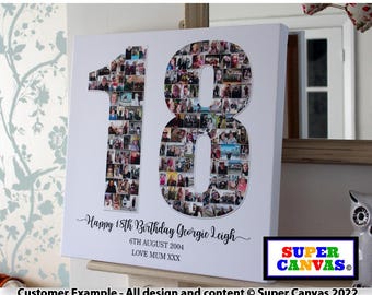 Happy 18th Birthday Son Daughter Friend Grandson Granddaughter Party Custom 18 Picture Photo Collage Board Framed Canvas Print 18th Gift