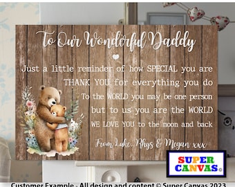 Daddy Dad Teddy Bear Picture Wall Art Framed Canvas Print Unique Handmade Gift for Dad Daddy | Birthday Gift for dad daddy from children