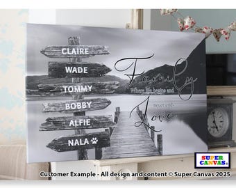 Family Sign Post Personalised Family Signpost Lake Picture Family Wall Art Framed Canvas Print Friend Wife Husband Mum Dad Christmas Gift