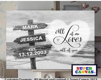 Couple Street Sign Post Beach Picture Wall Art Framed Canvas Print Personalised Handmade Partner Husband Wife Wedding Anniversary Gift