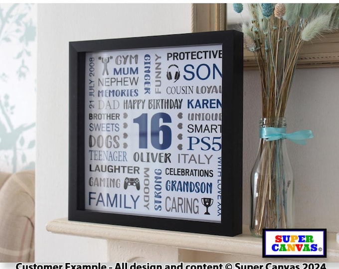 Happy 16th Birthday Personalised Daughter Son Sister Brother Best Friend Grandson Granddaughter Handmade 16th Framed Word Art Print Gift
